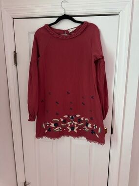 Love Riche Burgandy Embroidered Tunic Top